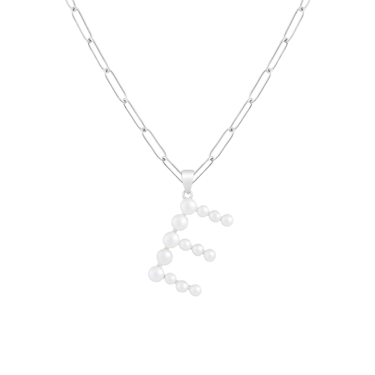 Letter E Initial Cultured Freshwater Pearl Rhodium Over Sterling Silver
Pendant With  18" Chain