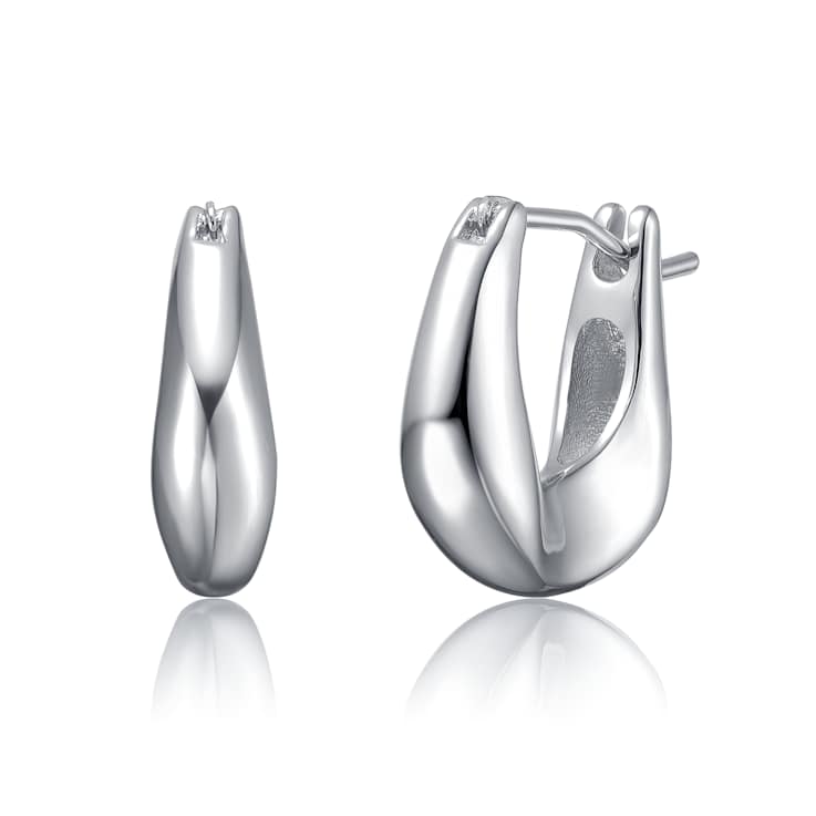 Artistic Puffy Hoop Earrings In Rhodium Over Brass
