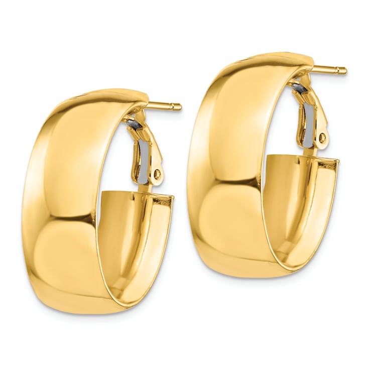 14k Yellow Gold High Polished 1" Oval Hoop Earrings