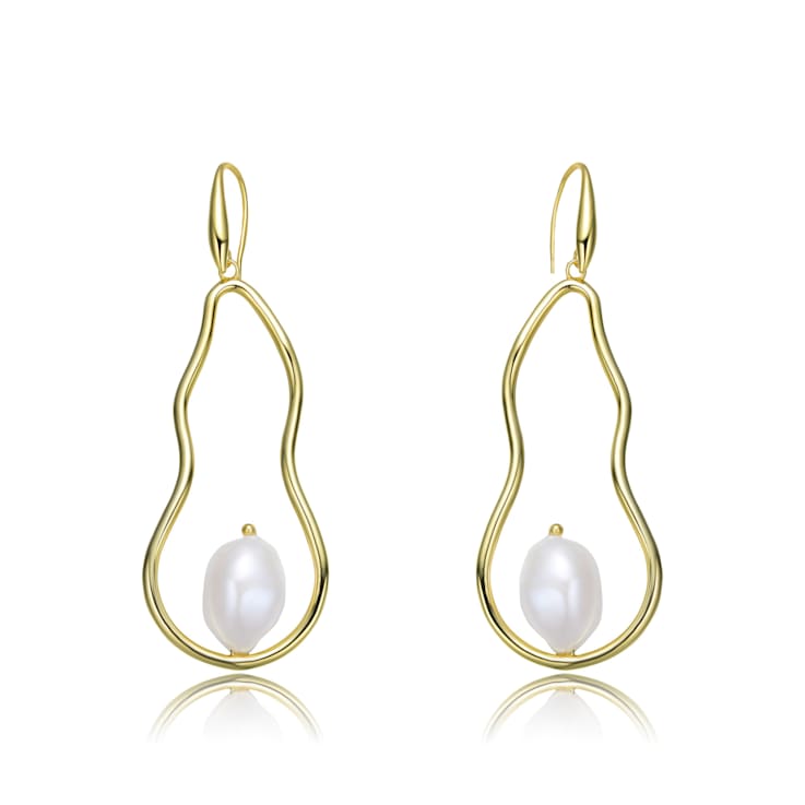 Pear Shape Freshwater Pearl Drop Earrings In 14K Gold Over Sterling Silver