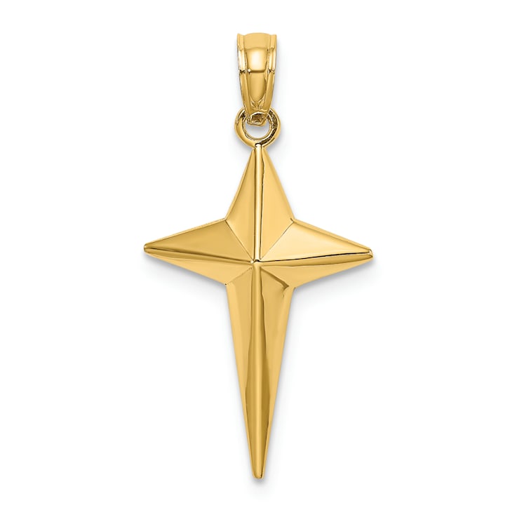 14k Yellow Gold Polished 2D Triangle Tipped Cross Charm
