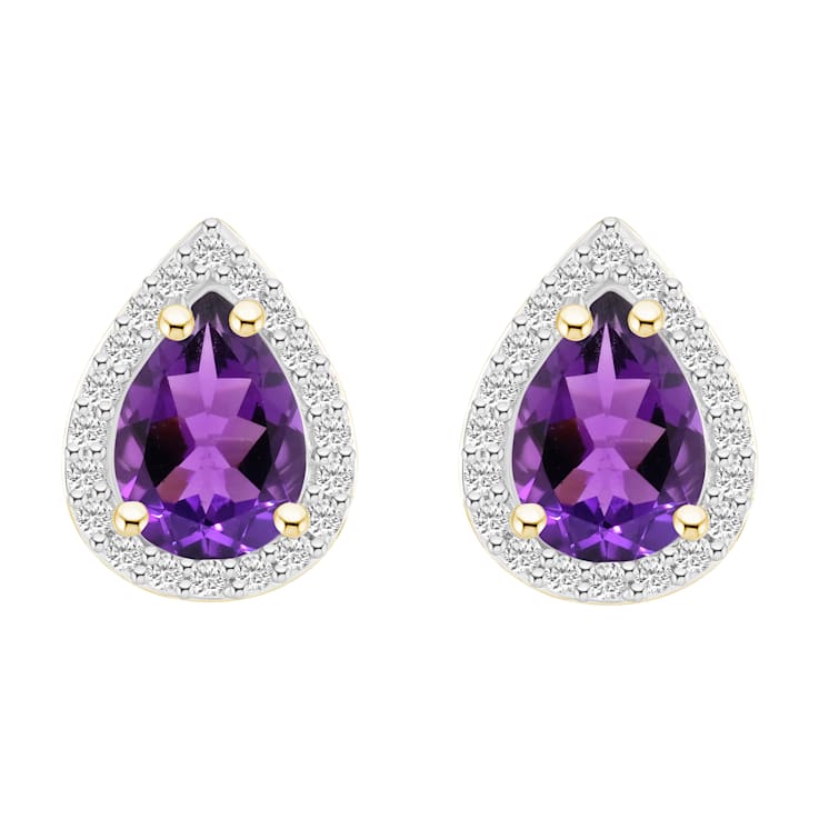 7x5mm Pear Shape Amethyst And Created White Sapphire 10k Yellow Gold
Halo Stud Earrings