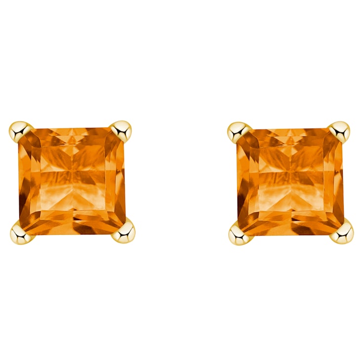4mm Princess Cut Citrine 14k Yellow Gold Stud Earrings