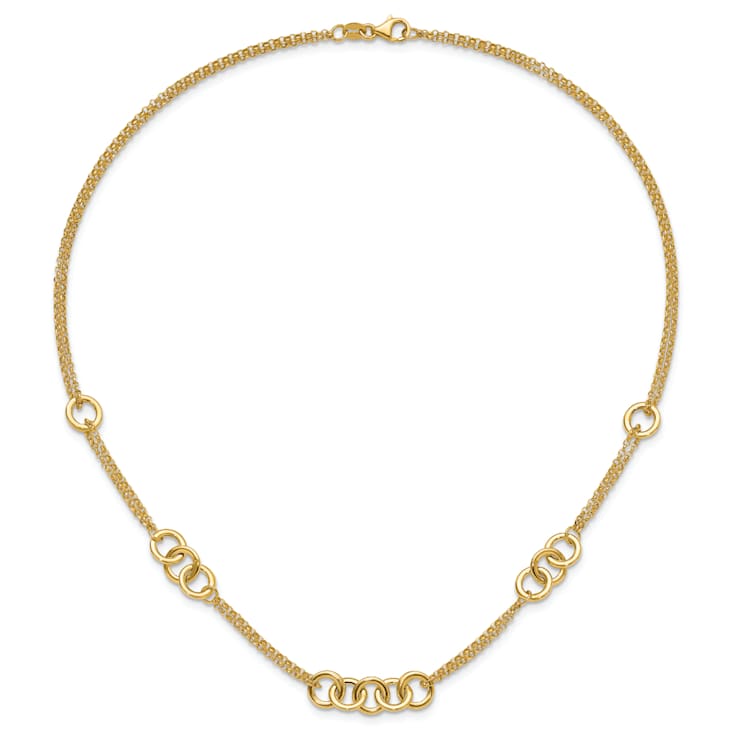 14K Yellow Gold Polished 2-Strand Linked Circle Necklace