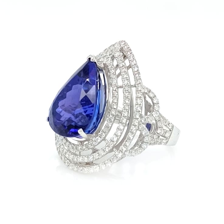 15.00 Ctw Tanzanite and 2.00 Ctw White Diamond Ring in 18K WG