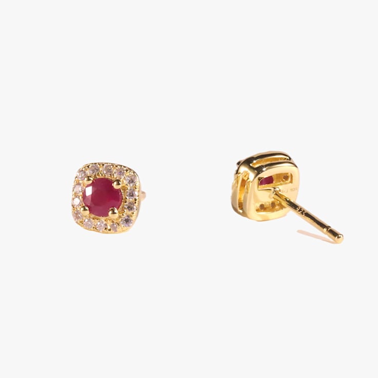 Red Ruby with Moissanite in 14K Yellow Gold Over Sterling Silver Halo
Stud Earrings