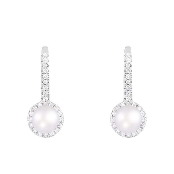 5-6mm white cultured freshwater pearl and cubic zirconia rhodium over
sterling silver earrings