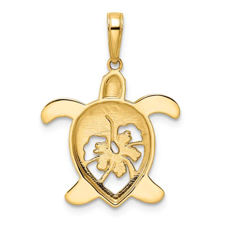 14K Two-tone Gold Diamond-Cut Floral Turtle Pendant