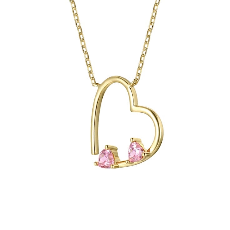 Morganite Color CZ Open Heart Pendant Necklace In 14K Gold Over Sterling Silver