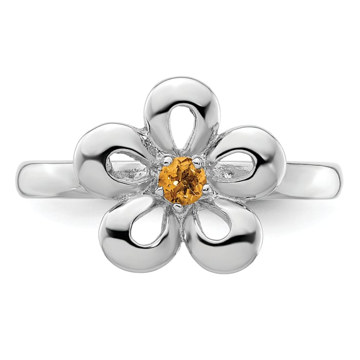 Sterling Silver Stackable Expressions Polished Flower Citrine Ring 0.1ctw