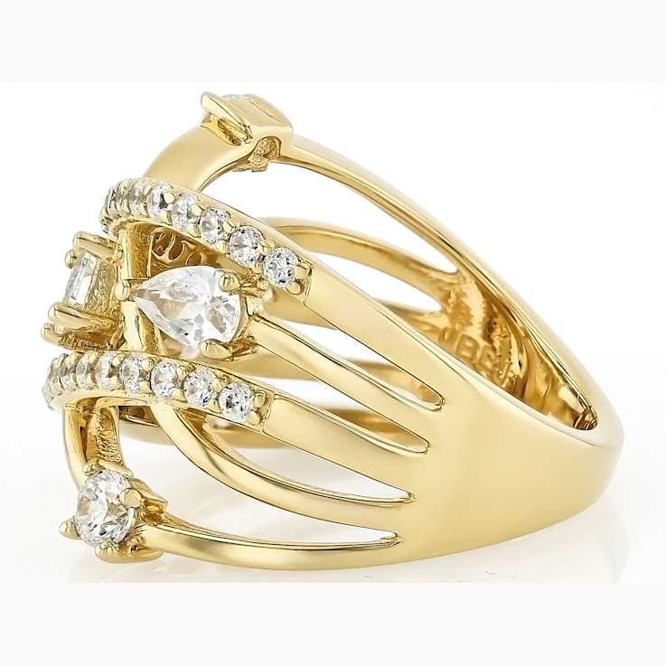 Multi-Shape CZ Open Ring In 18K Gold Over Sterling Silver 1.81ctw