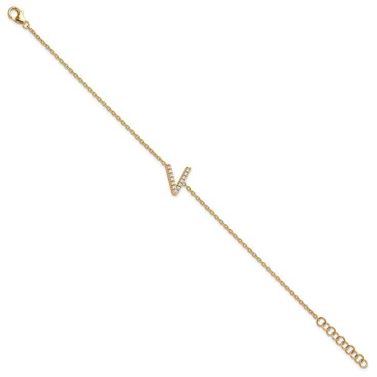 14k Yellow Gold Diamond Sideways Letter V Bracelet