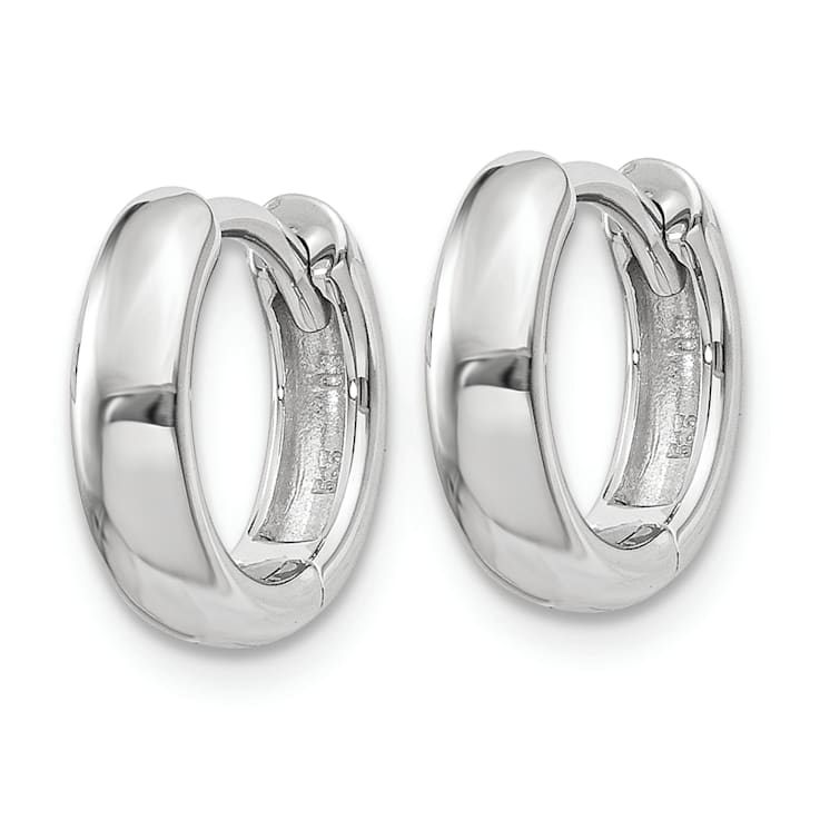 Rhodium Over 14k White Gold 5/16" Round Hinged Hoop Earrings