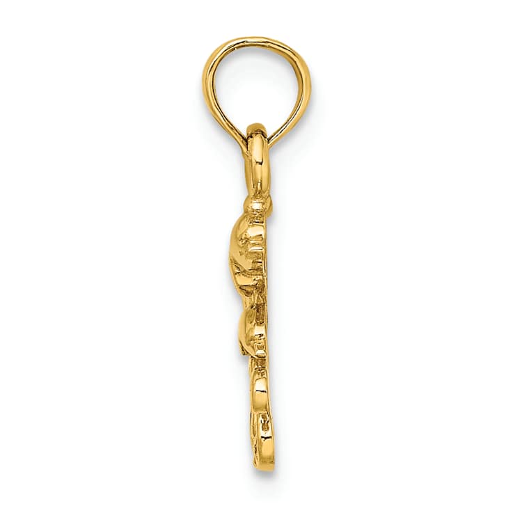 10K Yellow Gold Textured Mini Double Dolphins and Waves Charm