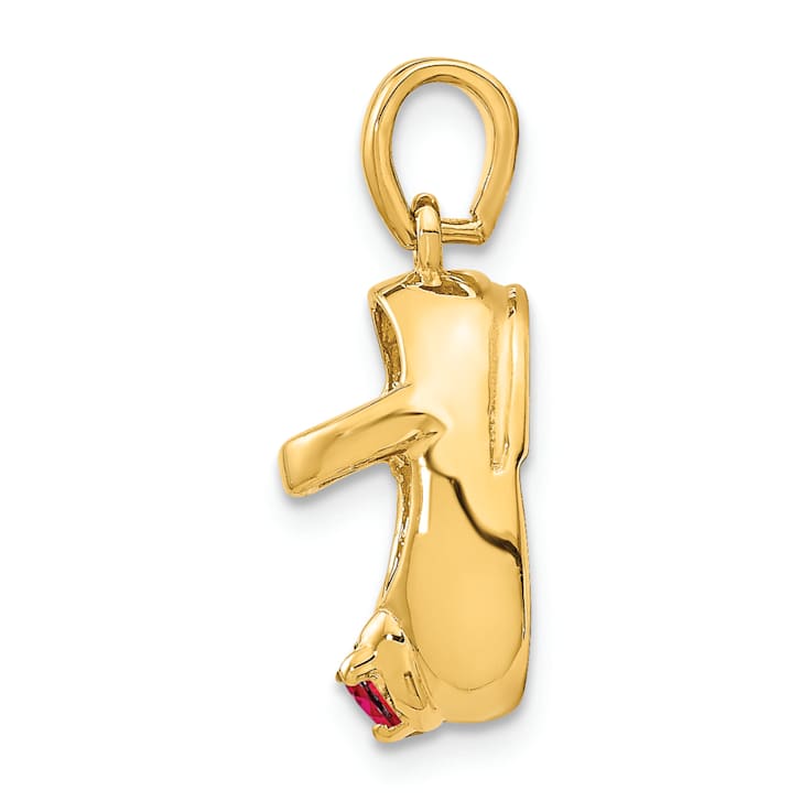 10k Yellow Gold 3D July Birthstone Ruby Simulant Baby Shoe Charm