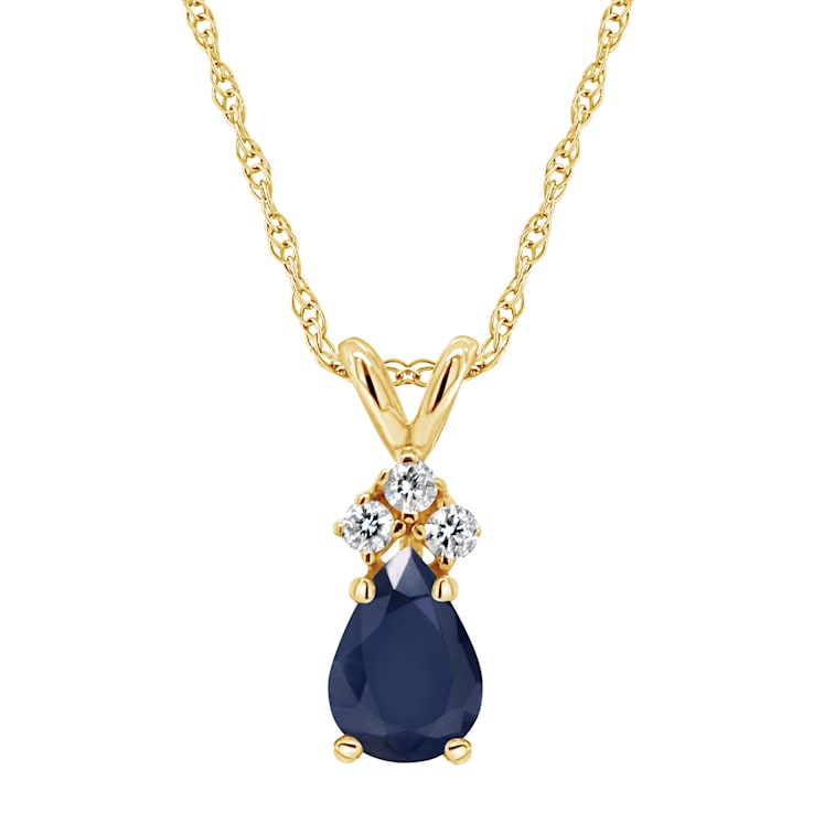 6x4mm Pear Shape Sapphire with Diamond Accents 14k Yellow Gold Pendant
With Chain