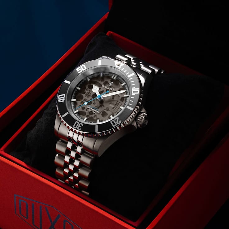Duxot Atlantica Skeleton Diver Gray Dial White Bezel White Stainless
Steel Band Automatic Watch
