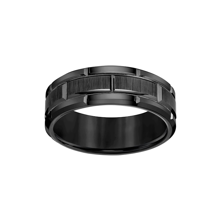 8mm Brick-Pattern Comfort Fit Band in Black Tungsten Carbide with Satin Finish