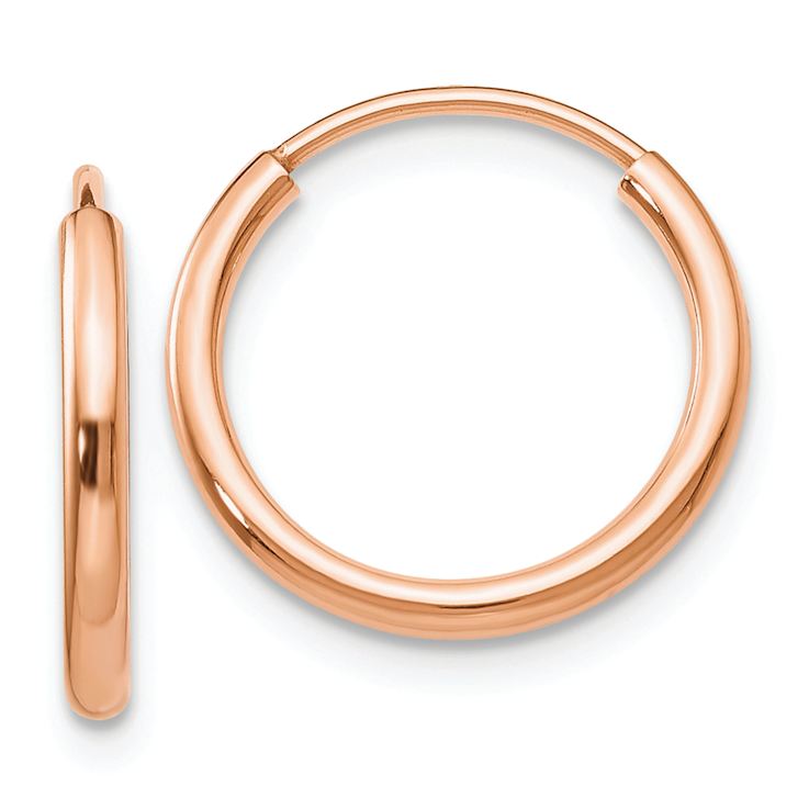 14k Rose Gold Polished 9/16" Endless Tube Hoop Earrings