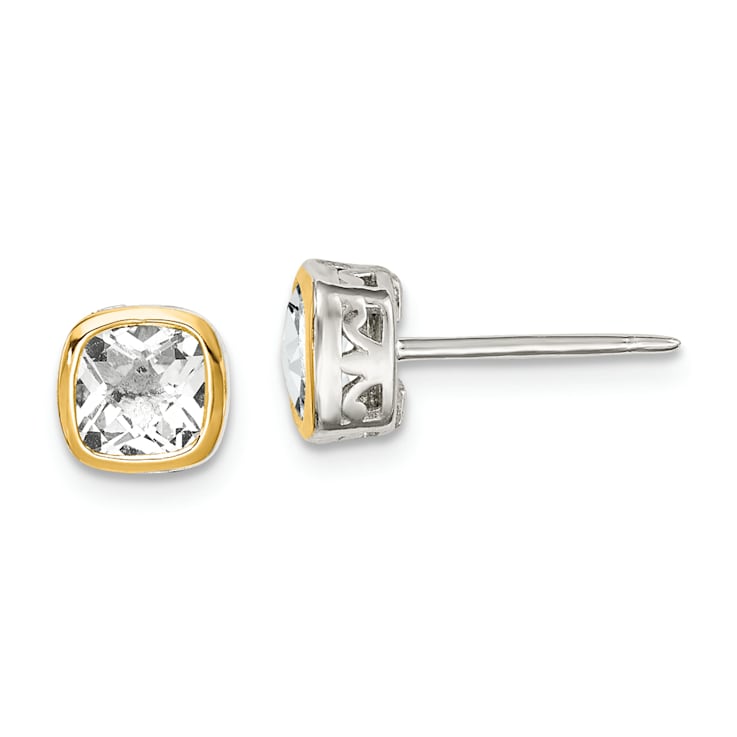 Rhodium Over Sterling Silver with 14k Accent White Topaz Square Stud Earrings