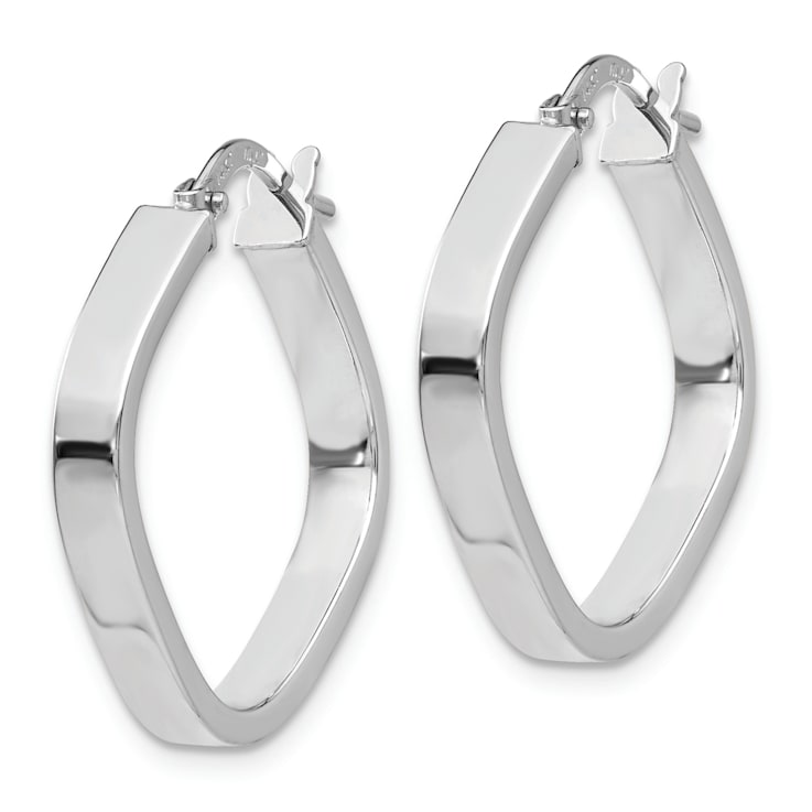 Rhodium Over 14K White Gold 1 1/16" Flat Edge Square Hoop Earrings