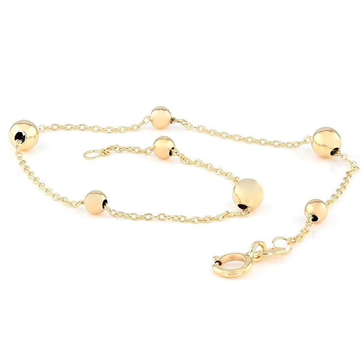 Dainty Gold Bead Station Bracelet In Solid 14K Yellow Gold