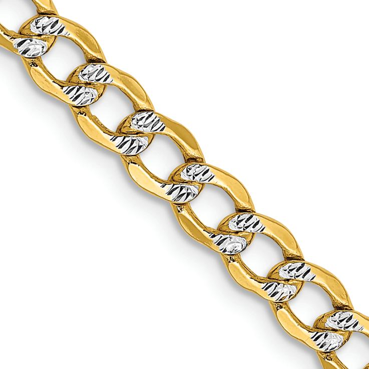 14k Yellow Gold and Rhodium Over 14k Yellow Gold 4.3mm Pave Curb 20 Inch Chain