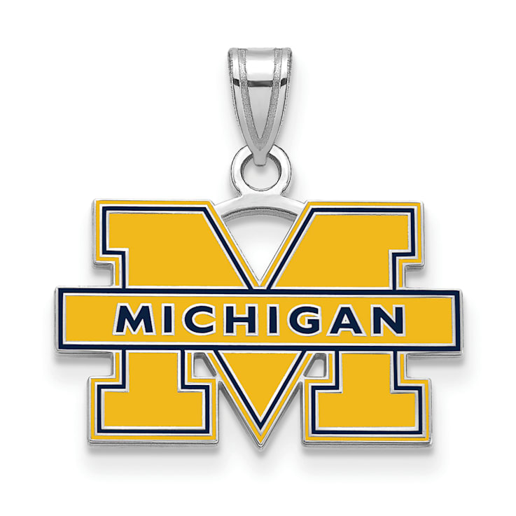 Sterling Silver Rhodium-plated LogoArt University of Michigan Small
Enamel Pendant