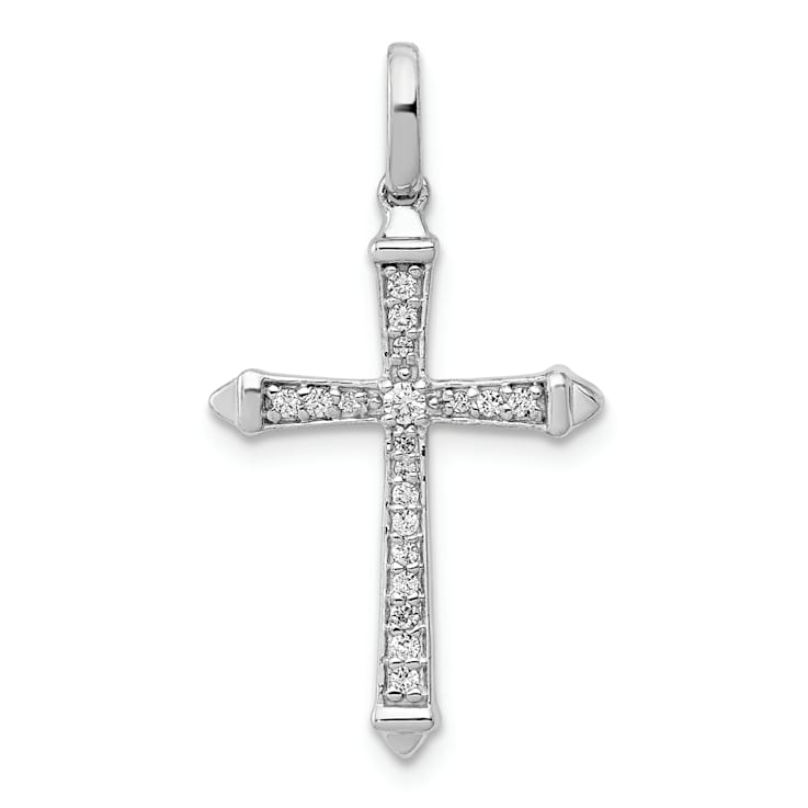 Rhodium Over 14K White Gold 1/10ct. Diamond Cross Pendant