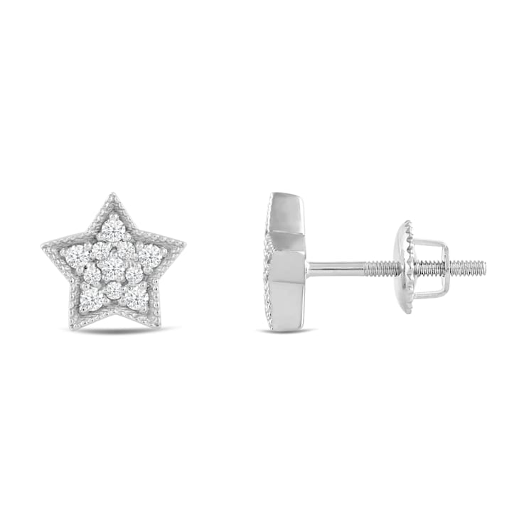 White Cubic Zirconia 14k White Gold Star Earrings With Velvet Gift Box 0.30ctw