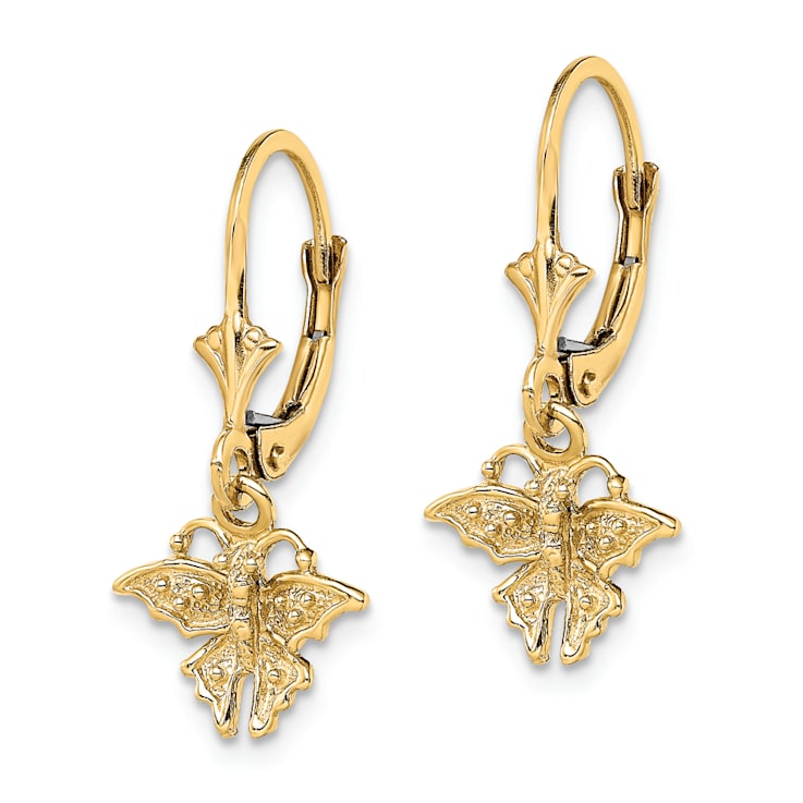 14k Yellow Gold Textured Mini Butterfly Dangle Earrings