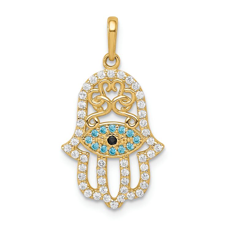 14k Yellow Gold Multi-colored Cubic Zirconia Hamsa Pendant