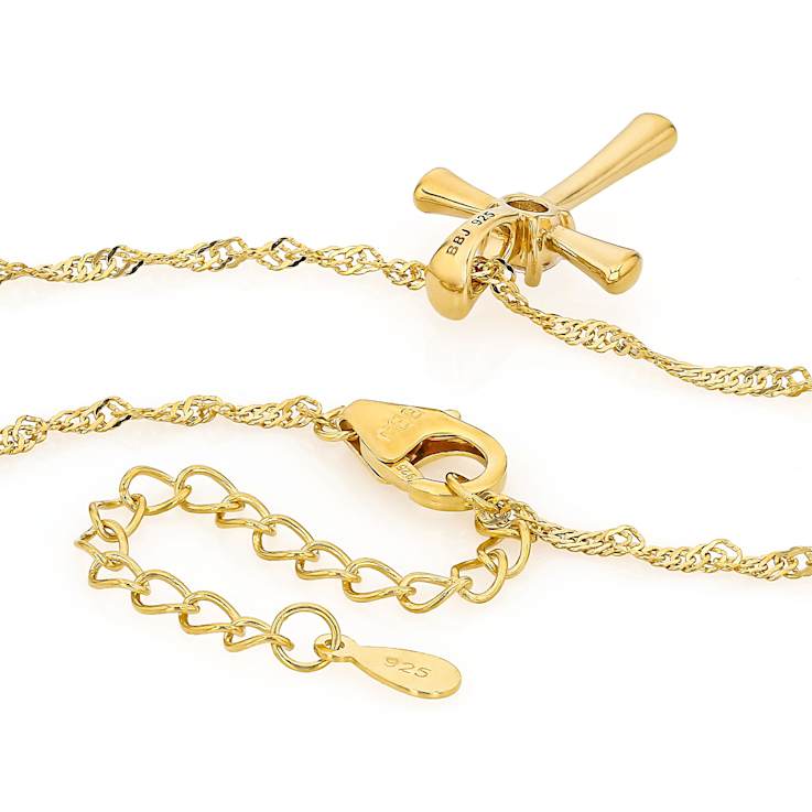 Cross Pendant Solitaire Necklace In 18K Gold Over Sterling Silver