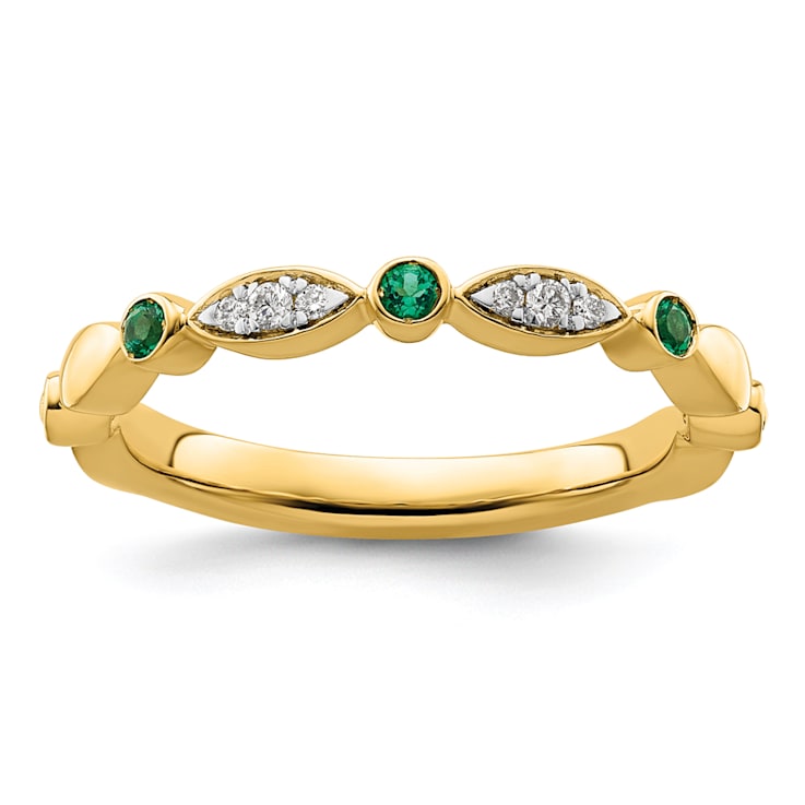 14K Yellow Gold Stackable Expressions Lab Created Emerald and Diamond
Ring 0.07ctw