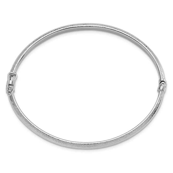 Rhodium Over 14K White Gold Diamond-cut and Laser-cut Fancy Hinged
Bangle Bracelet