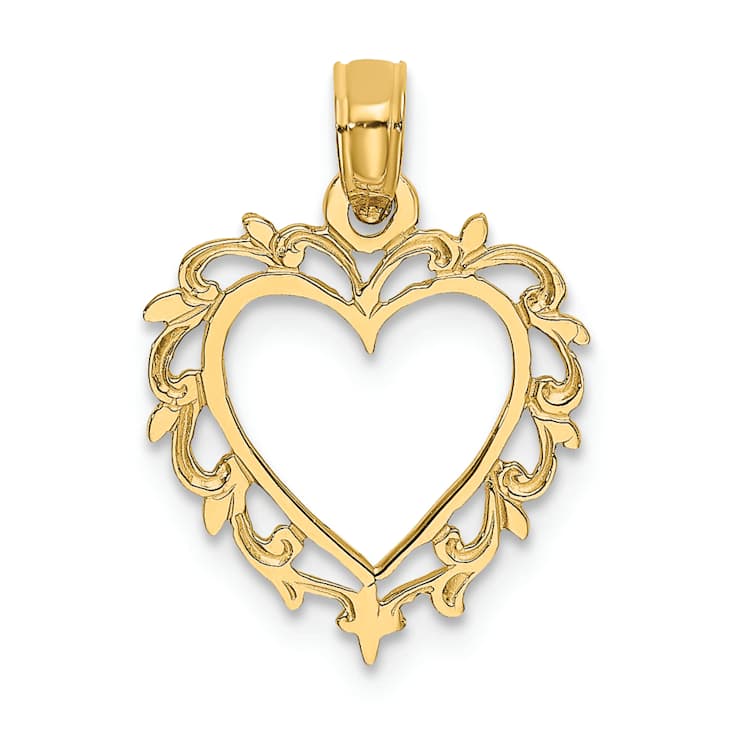 10K Yellow Gold Textured Heart with Lace Trim Charm