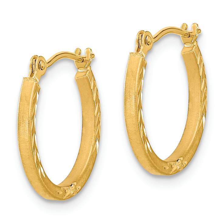 14k Yellow Gold 5/8" Satin, Polished and Diamond-Cut Design Hoop Earrings