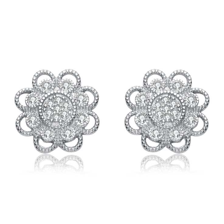 Lace CZ Stud Earrings In Sterling Silver