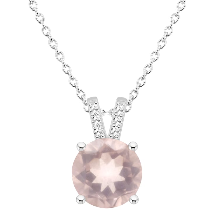8mm Round Rose Quartz With Diamond Accents Rhodium Over Sterling Silver
Pendant with Chain
