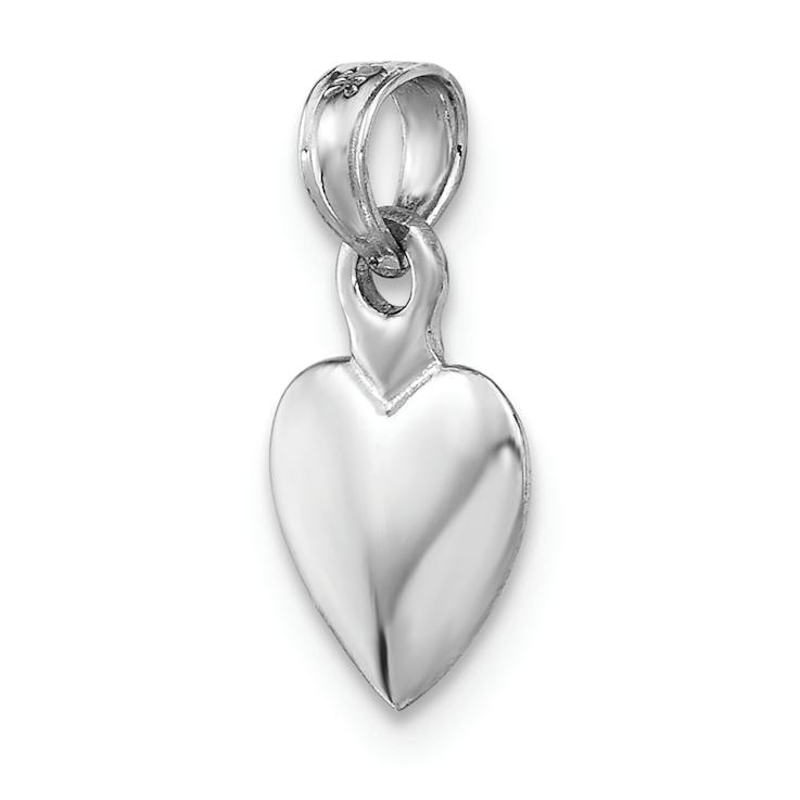 Rhodium Over 14k White Gold Polished 3D Heart Pendant