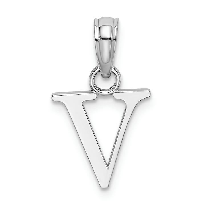 Rhodium Over 14k White Gold Polished Block Letter V Initial Pendant