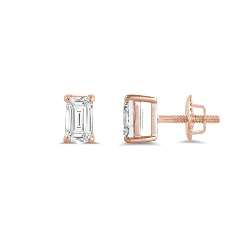 White Cubic Zirconia 14k Rose Gold Studs With Velvet Gift Box 0.50ctw