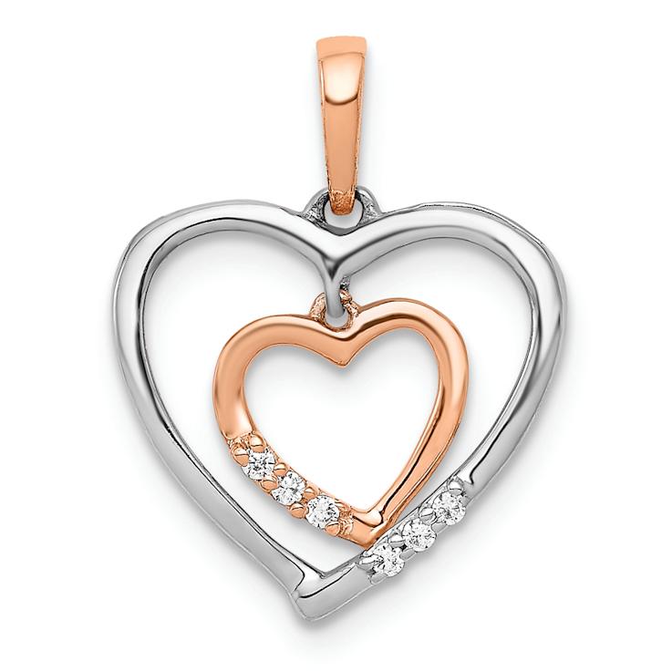 14K Two-tone Gold  Diamond Double Heart Pendant