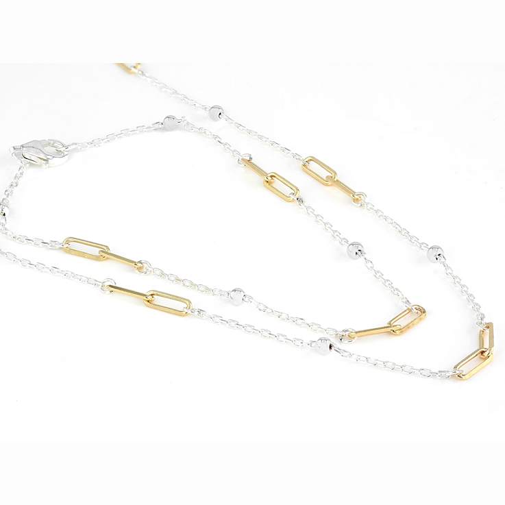 Two-Tone Paperclip Station Necklace And Bracelet Set In Sterling Silver
With 18K Gold Over Sterling Silver