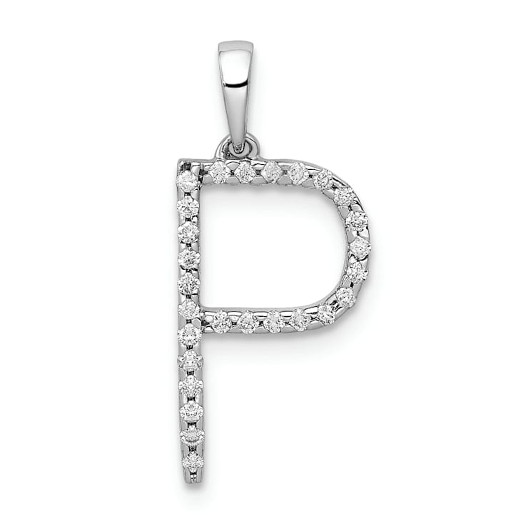 Rhodium Over 14K White Gold Diamond Letter P Initial Pendant