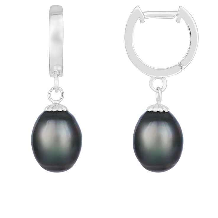 9-10mm tahitian pearl dangling earirngs in sterling silver rhodium plated
