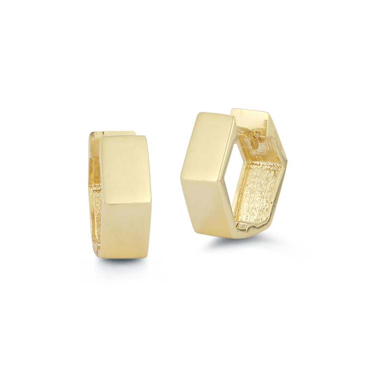 Bellissima Gold 14K Yellow Gold Hexagon Huggie Hoop Earrings