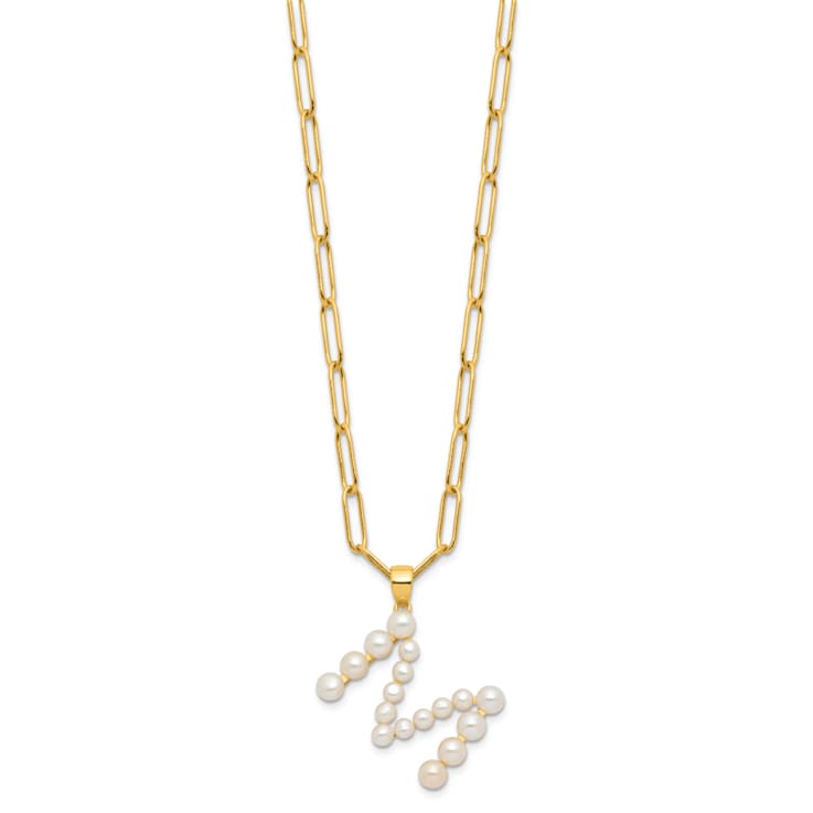 Gold Tone Sterling Silver 3-5.5mm Freshwater Cultured Pearl LETTER M
18-inch Necklace