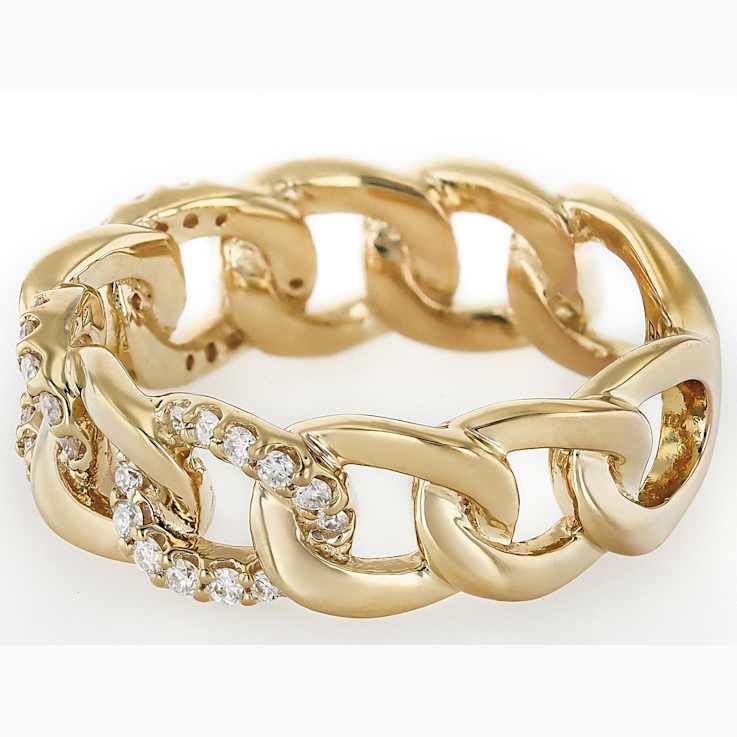 Chain Link Moissanite Band Ring In 14K Gold Over Sterling Silver