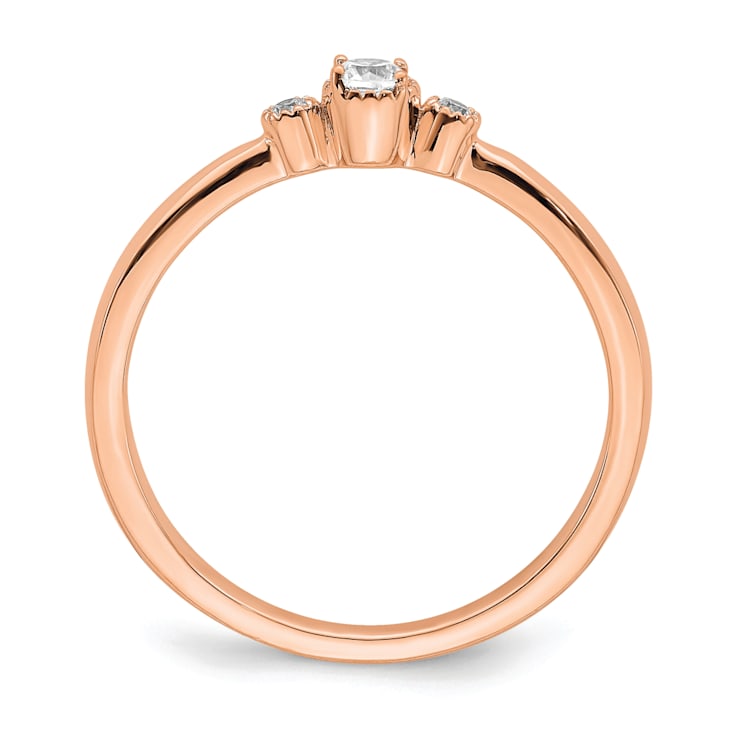 14K Rose Gold Petite Beaded Edge Round Diamond Ring 0.1ctw
